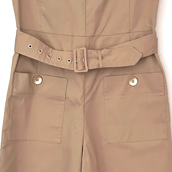 Belted Wide-Leg Jumpsuit Women's Tan Belted Romper cotton blend - Picture 6 of 10